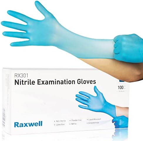 RAXWELL כפפות ניטריל כחולות חד פעמיות | כפפות בדיקת ניטריל 4-מילייה | מרקם לחלוטין, לטקס ואבקה ללא אוכל, בטוח